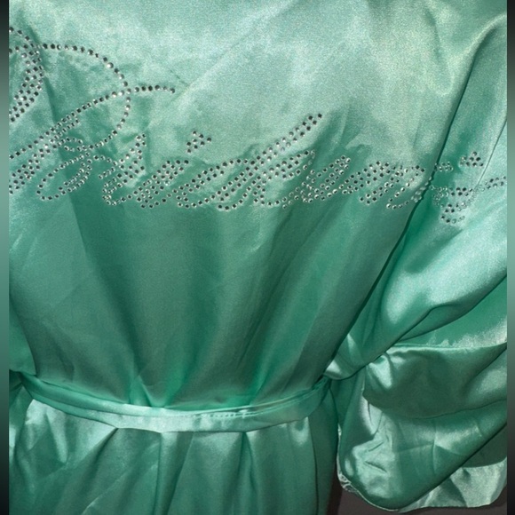 Mint Green Kimono Style Rhinestone BRIDESMAID Monogram Short Robe W Pockets M - Picture 14 of 16